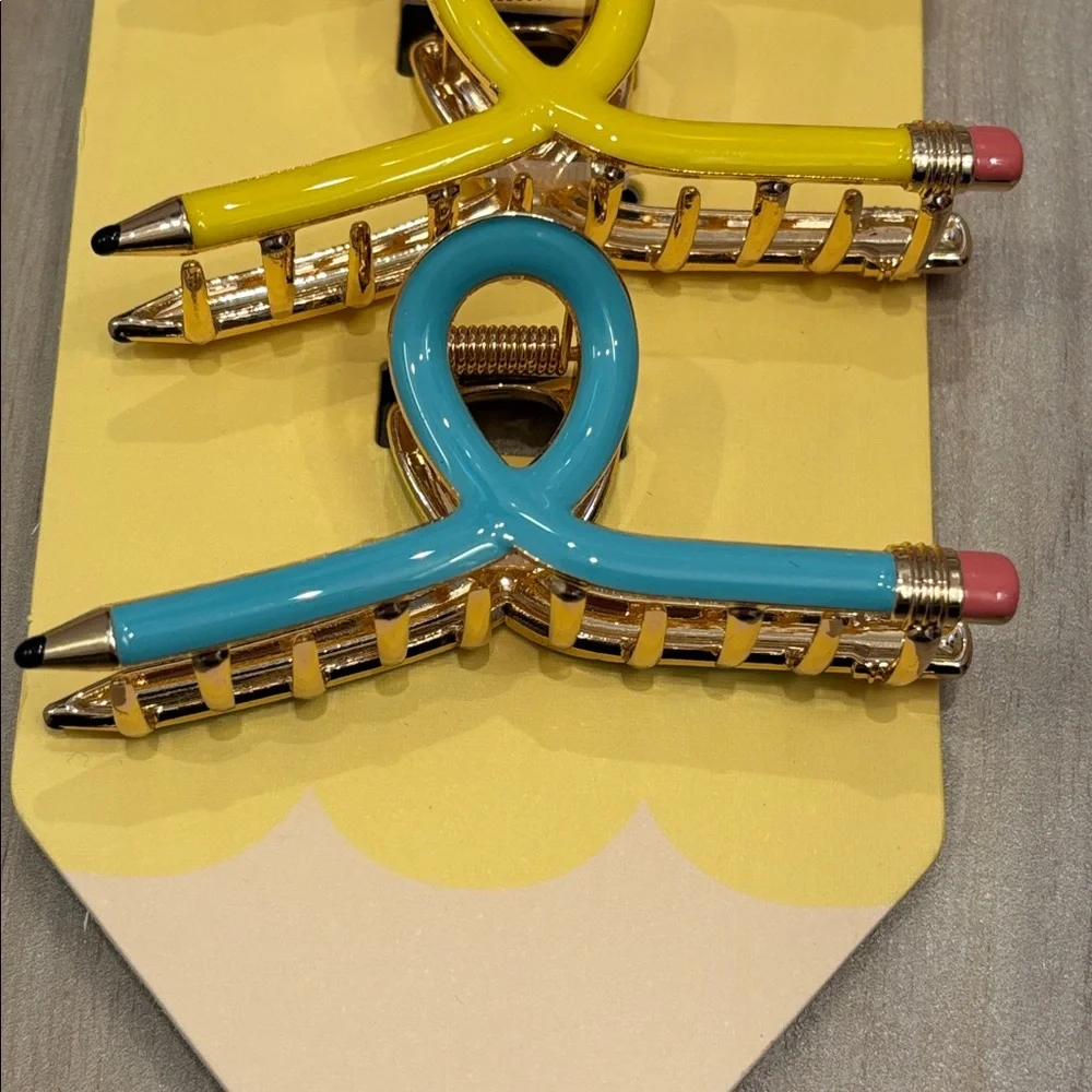 NWT Piper K Vibrant Pink, Yellow, and Blue Pencil Loop Hair Claw Clips